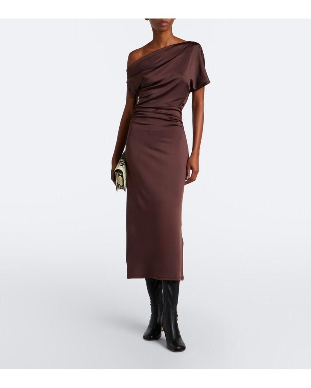 TOVE Purple Sora Gathered Satin Midi Dress