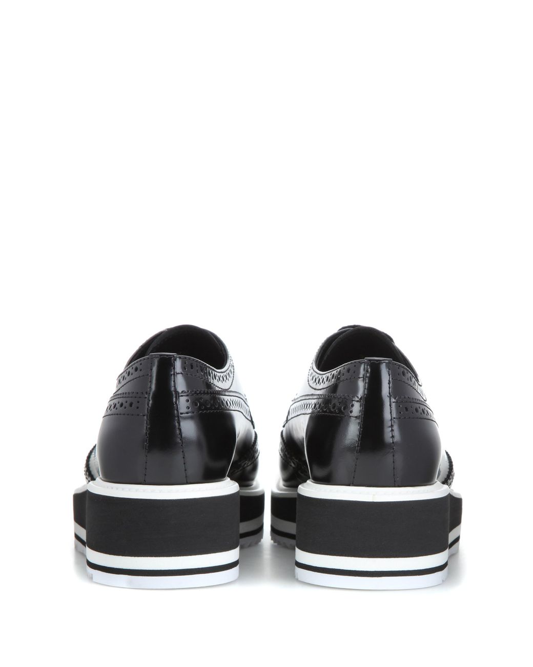 Prada Wingtip Leather Platform Brogues in Black | Lyst