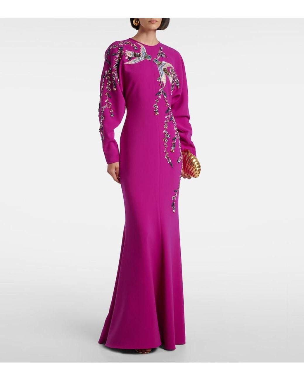 Costarellos Purple Marla Crystal-Embellished Crepe Gown