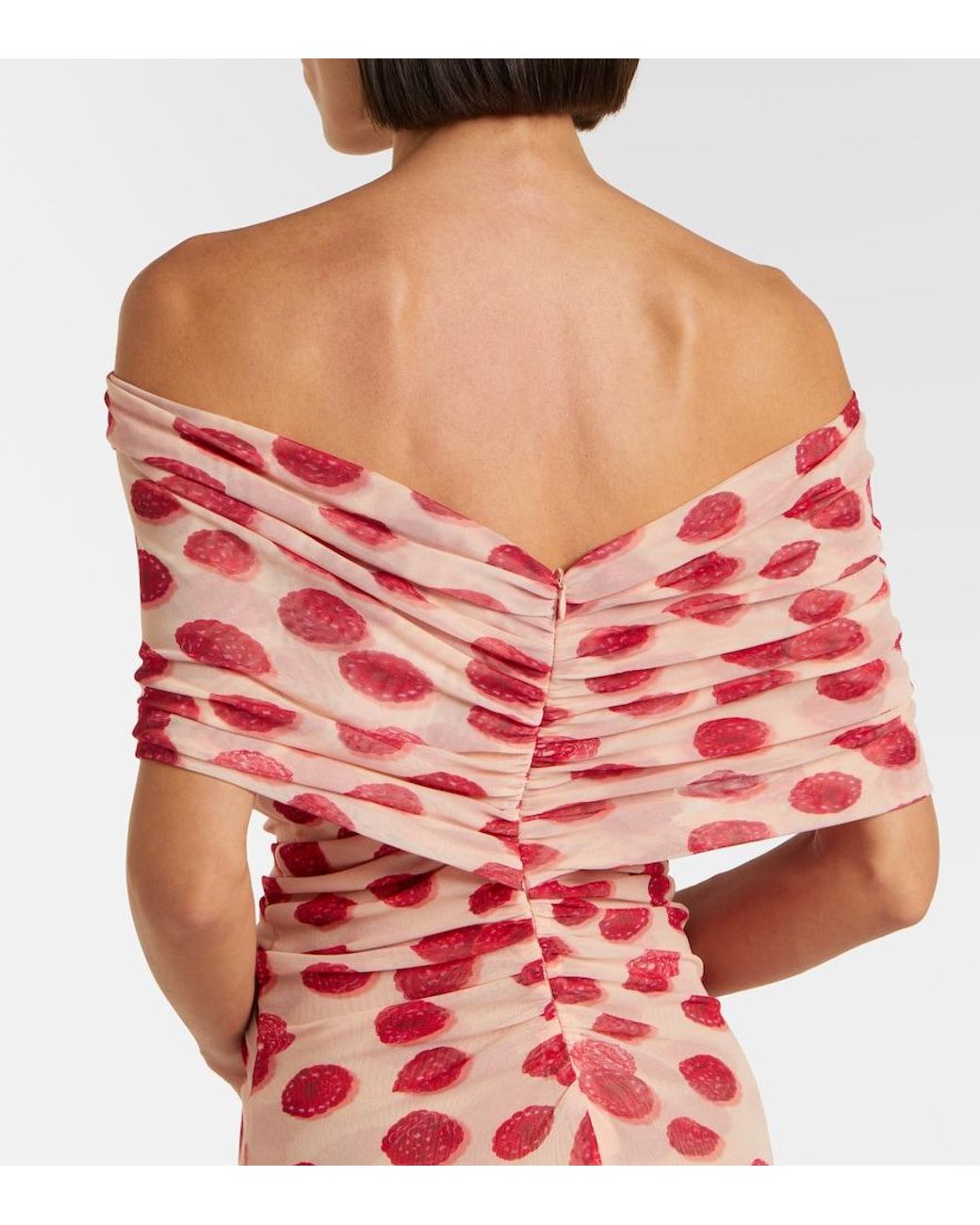 Stella McCartney Red Off-Shoulder Printed Mesh Maxi Dress