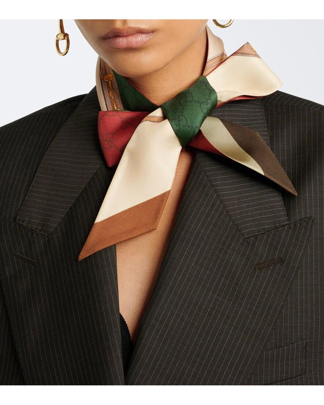 Gucci Red Gg Horsebit Silk Twill Scarf