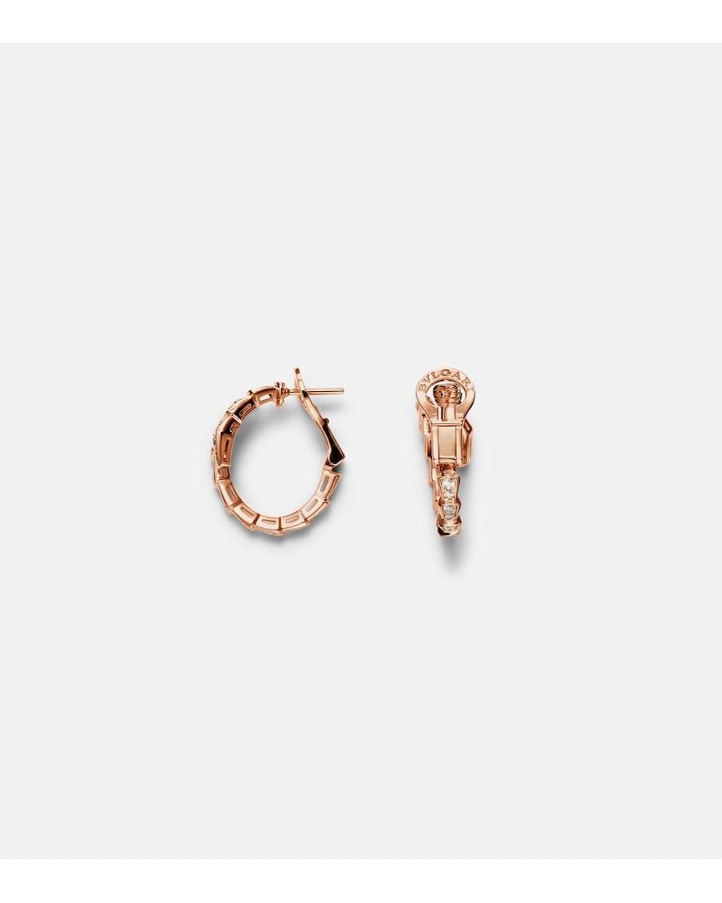 BVLGARI White Serpenti Viper 18Kt Rose Hoop Earrings With Diamonds