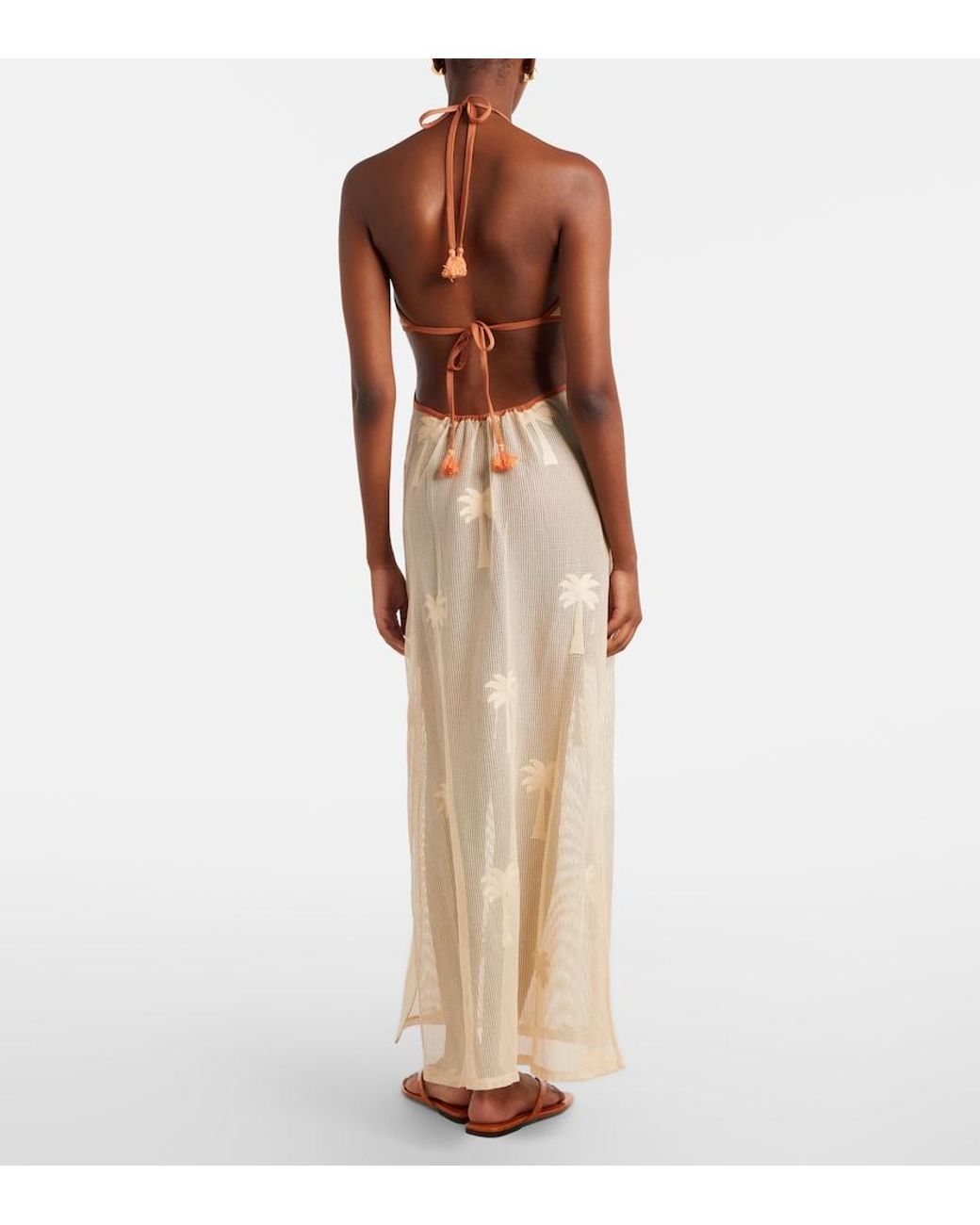 Johanna Ortiz White Embroidered Cutout Mesh Maxi Dress