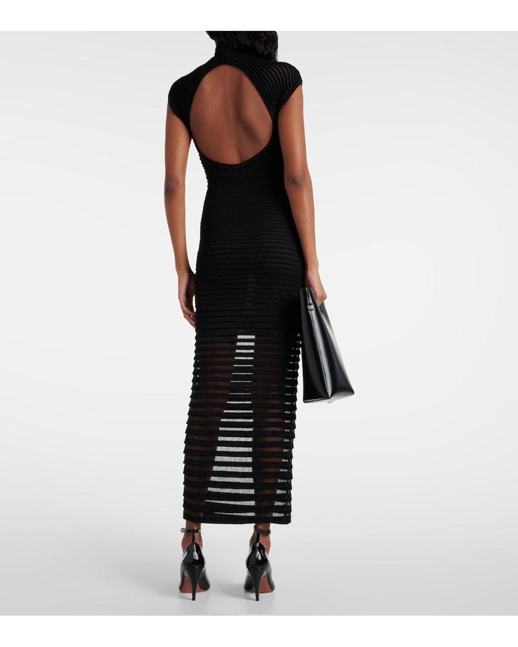 Alaïa Black Striped Crepe-Paneled Gown