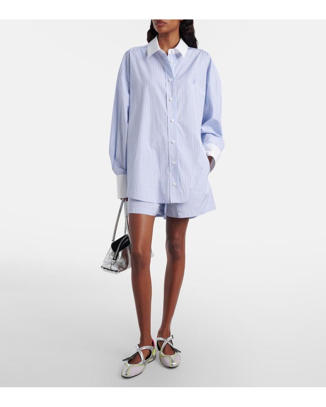 The Attico Blue Striped Cotton Shorts