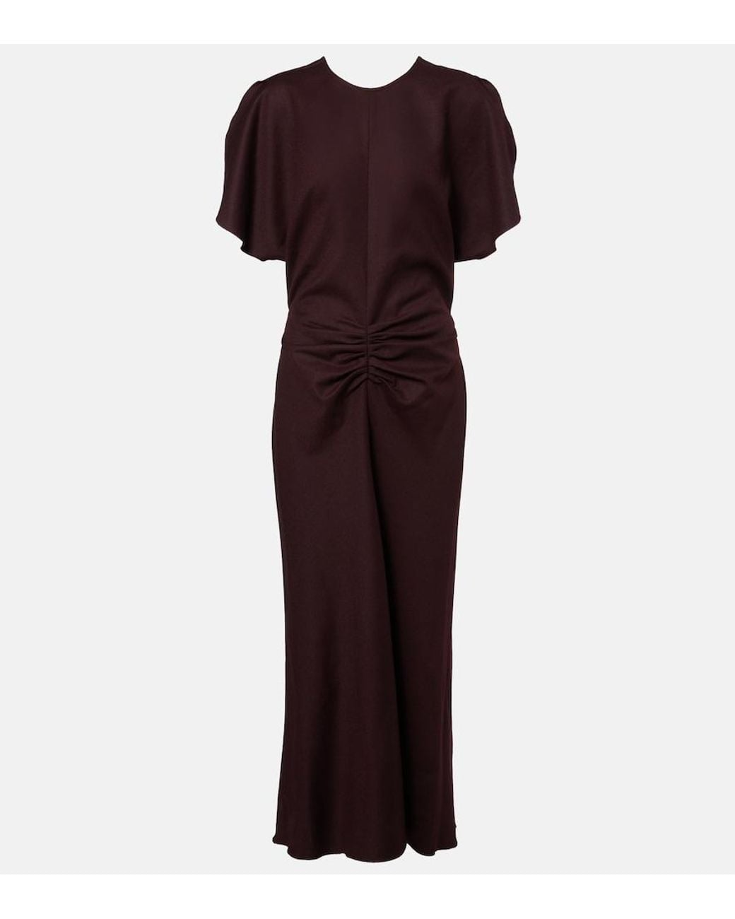 Victoria Beckham Purple Bela Gathered Virgin Wool Midi Dress