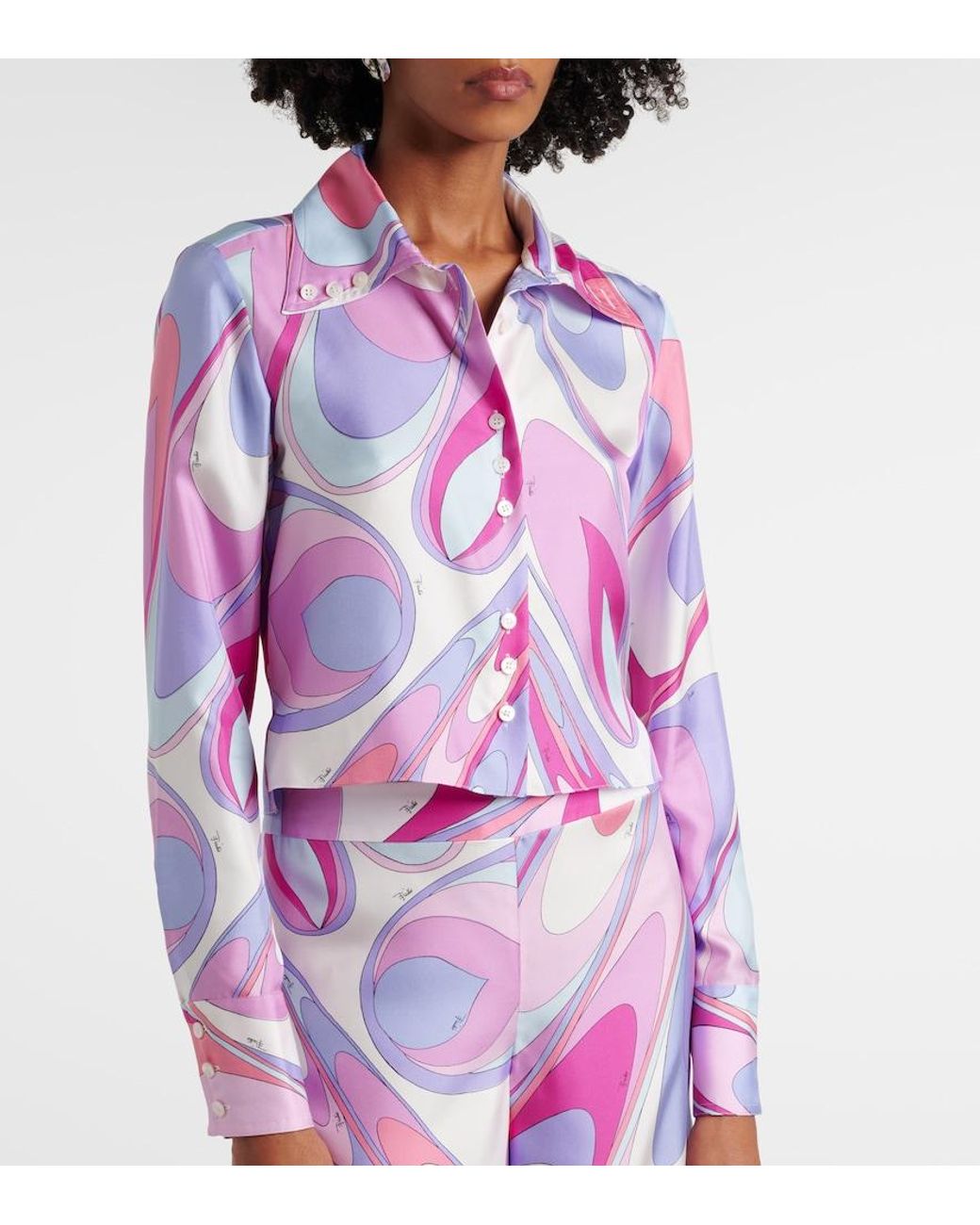 Emilio Pucci Pink Printed Cropped Silk Twill Shirt