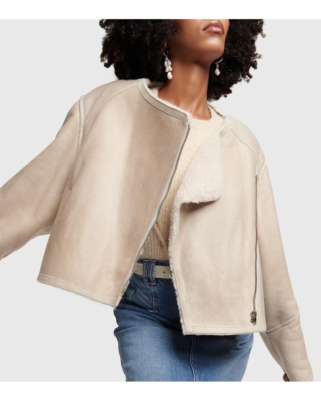 Isabel Marant Natural Ostya Shearling-Lined Leather Jacket