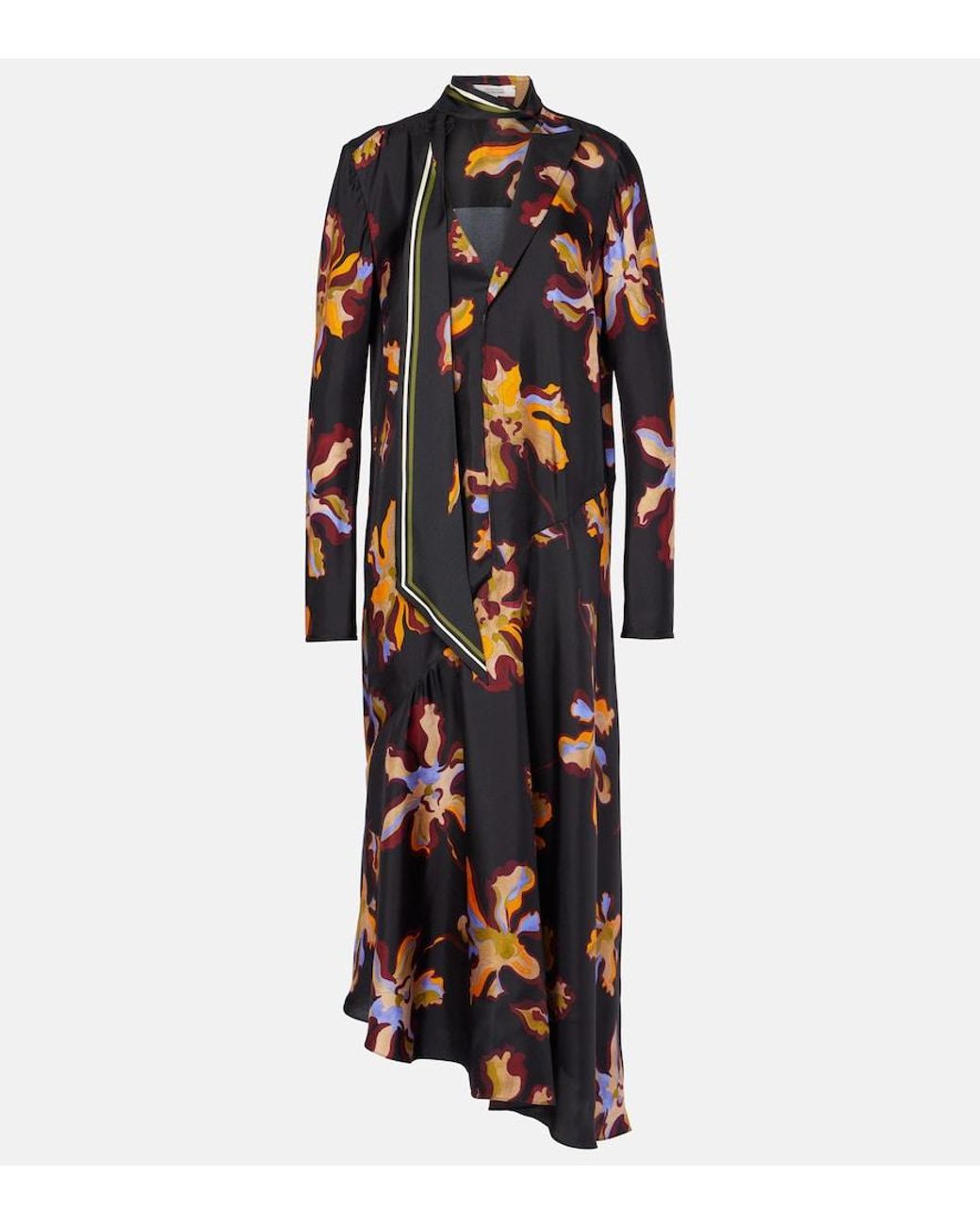 Dorothee Schumacher Black Asymmetric Printed Silk Twill Midi Dress