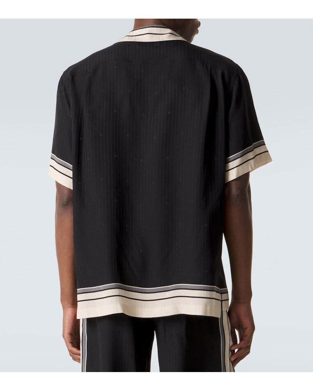 Dolce & Gabbana Black Striped Silk Bowling Shirt for men