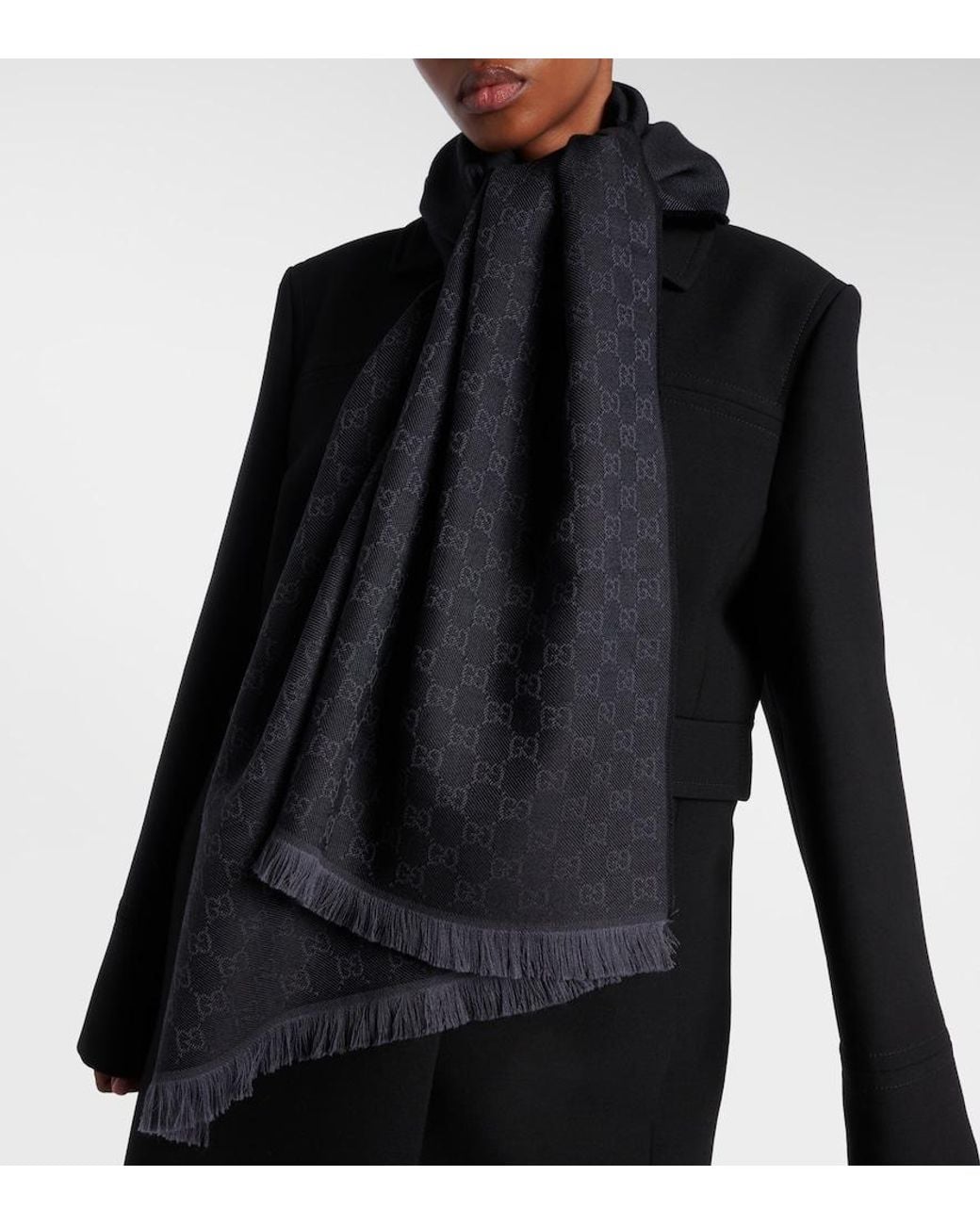 Gucci Blue Gg Wool Jacquard Scarf