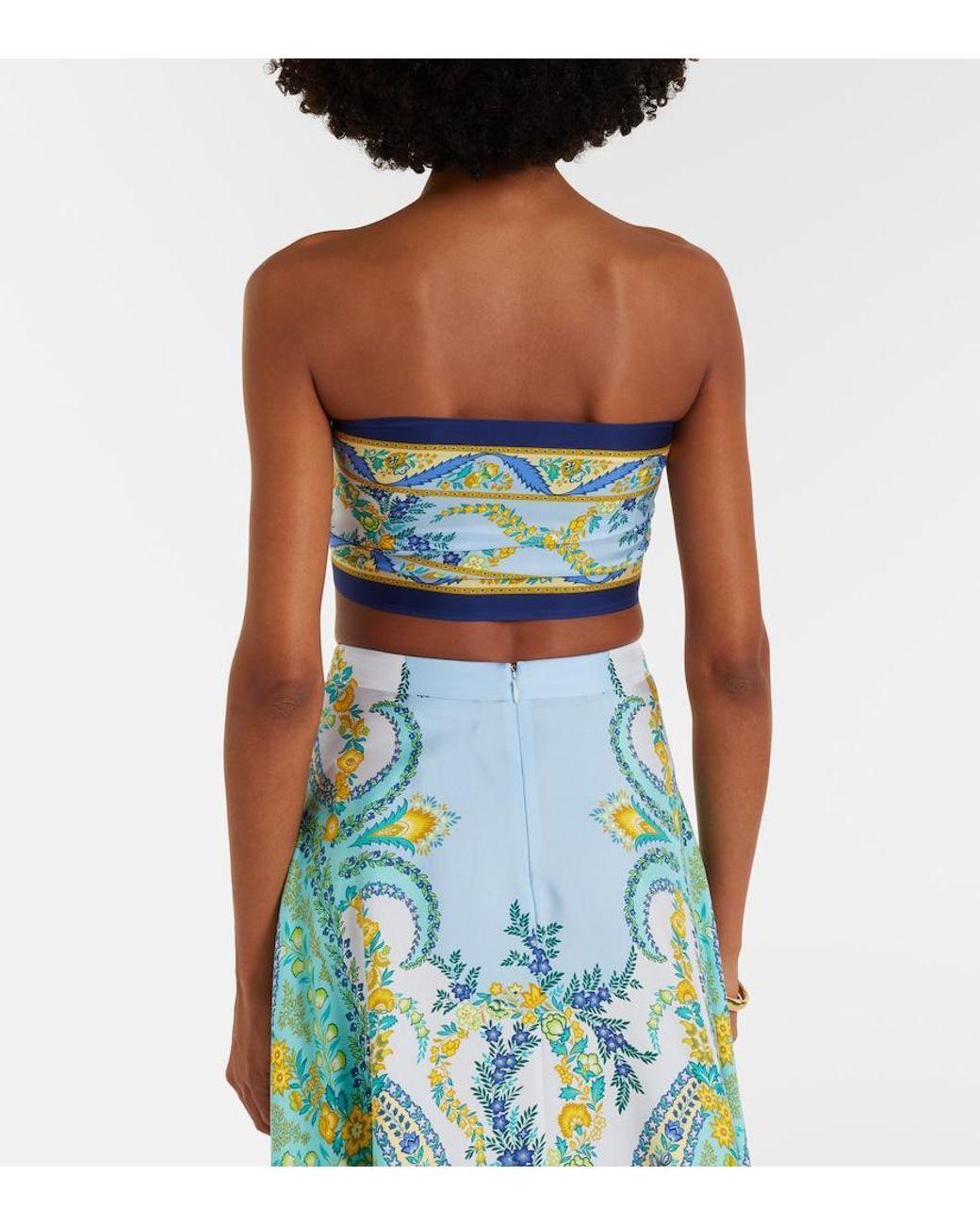 Etro Blue Printed Silk Bandeau Top