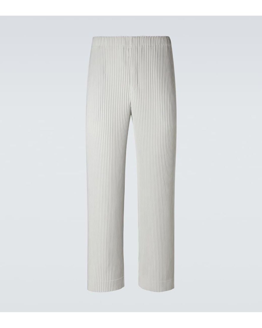 Homme Plissé Issey Miyake White Color Pleats Straight Pants for men