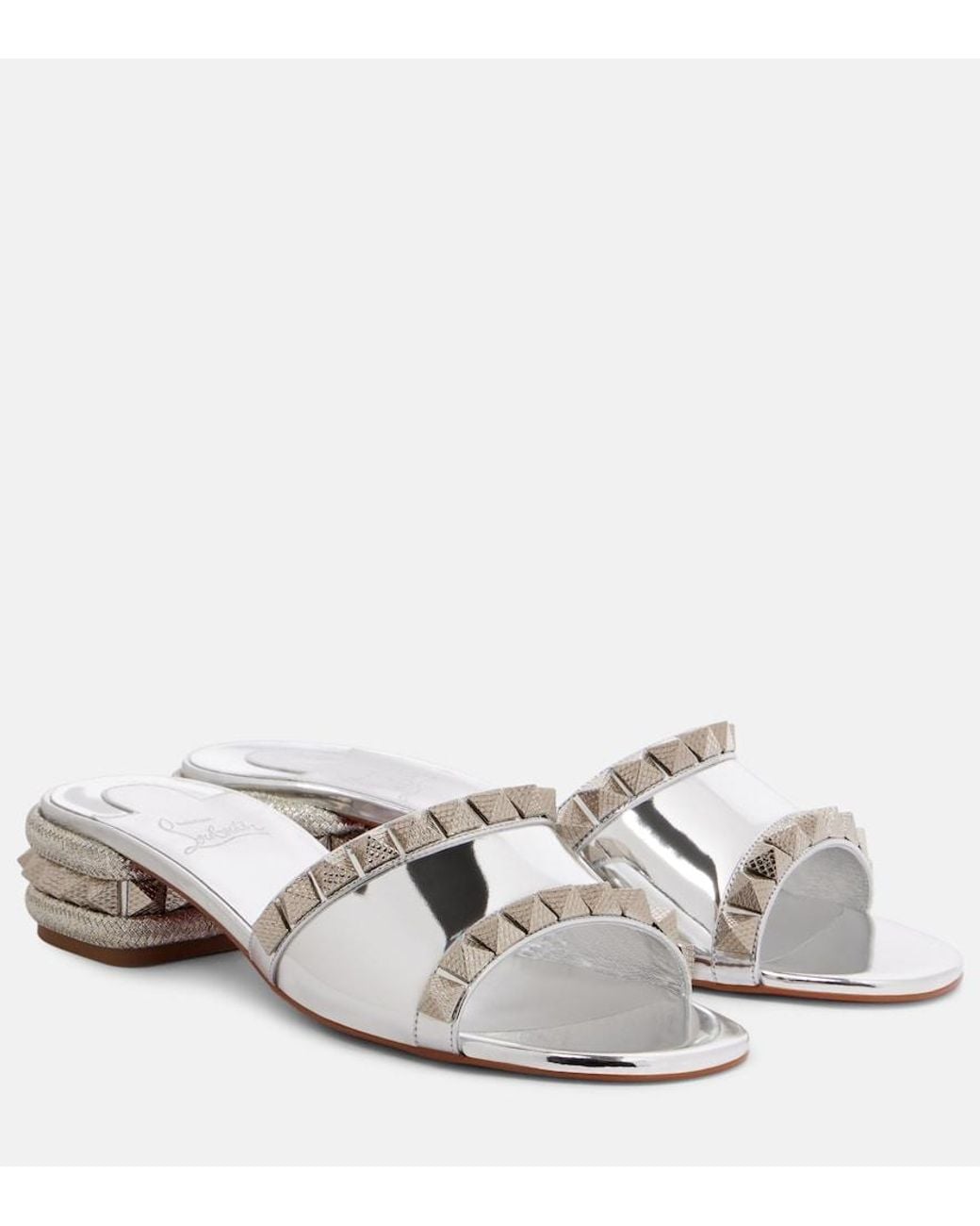 Christian Louboutin White Pyramule 30 Mirrored Leather Mules