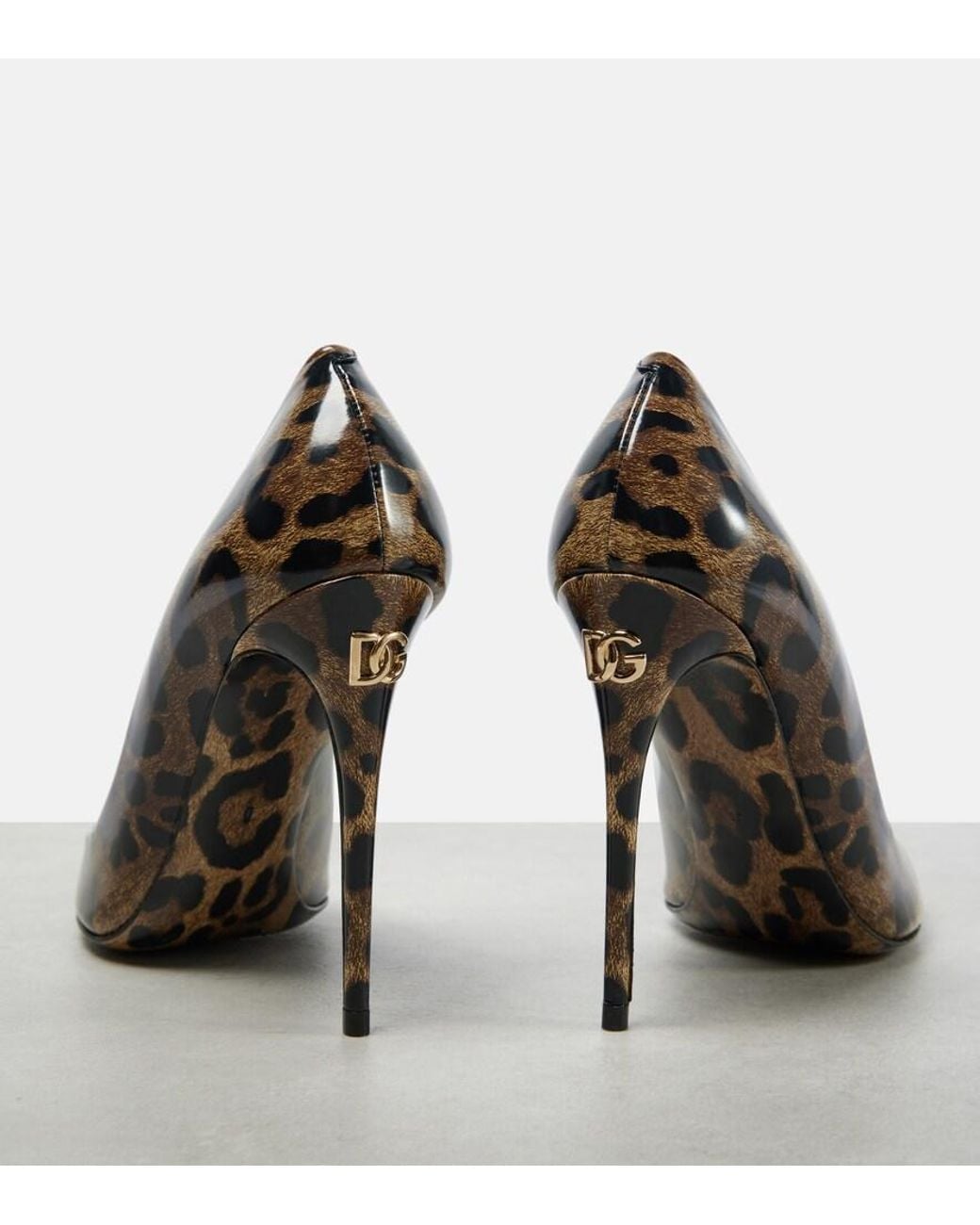 Dolce & Gabbana Brown 105 Leopard-Print Polished Leather Pumps