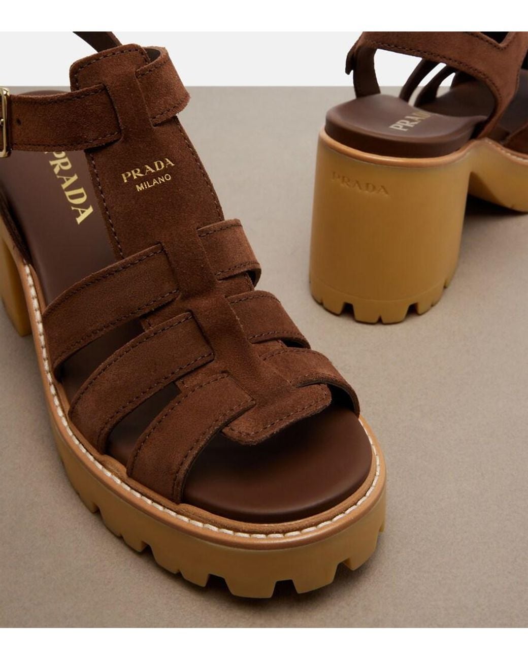 Prada Brown Suede Platform Sandals