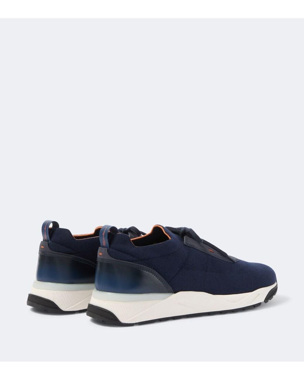 Santoni Blue Leather-Trimmed Knitted Sneakers for men