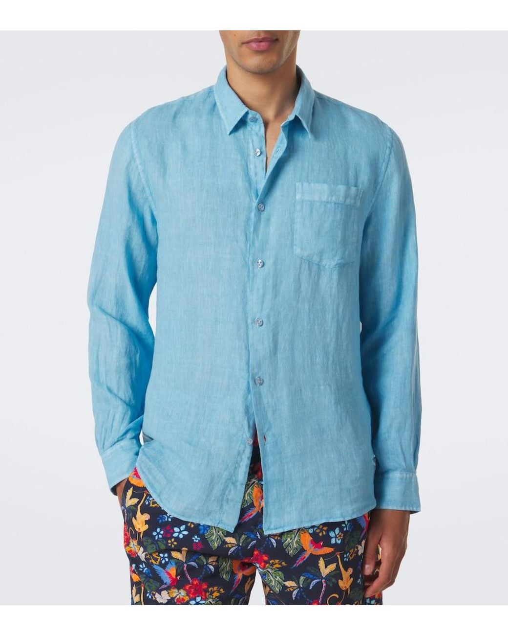 Vilebrequin Blue Caroubis Linen Shirt for men