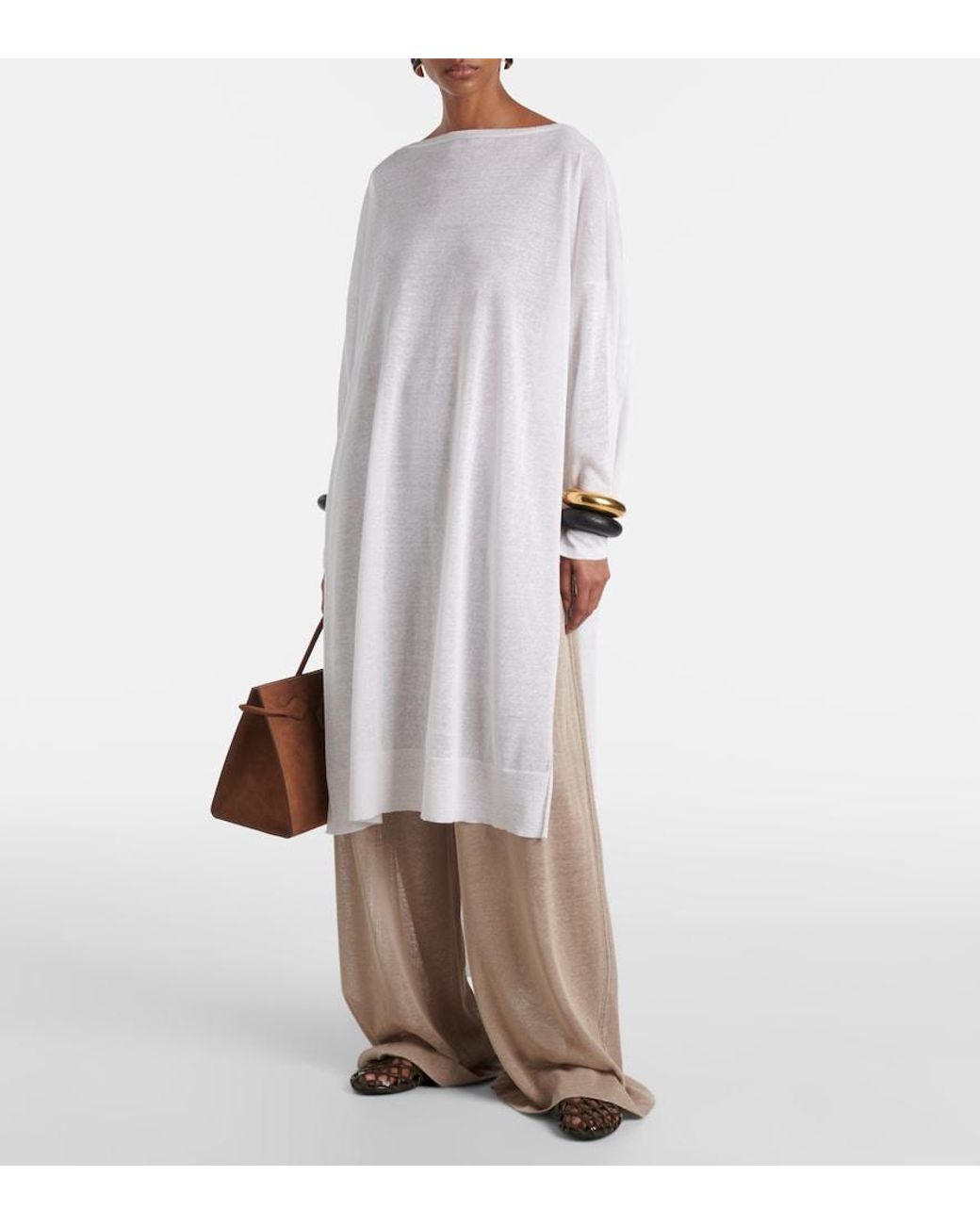 Alaïa Natural Linen And Silk Wide-Leg Pants
