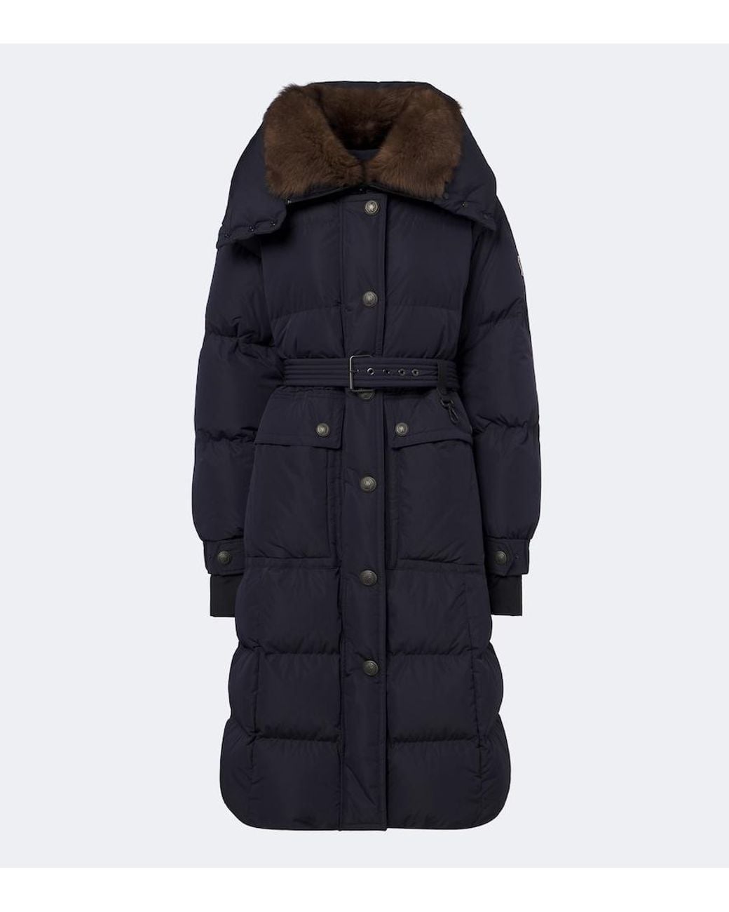 Moncler Blue Gelisette Shearling-Trimmed Down Coat