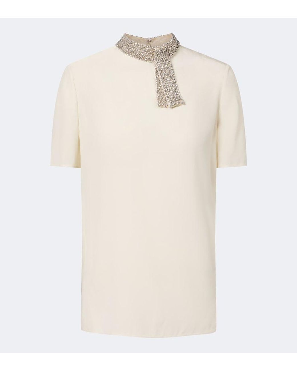 Valentino Natural Embellished Silk Crepe De Chine Top