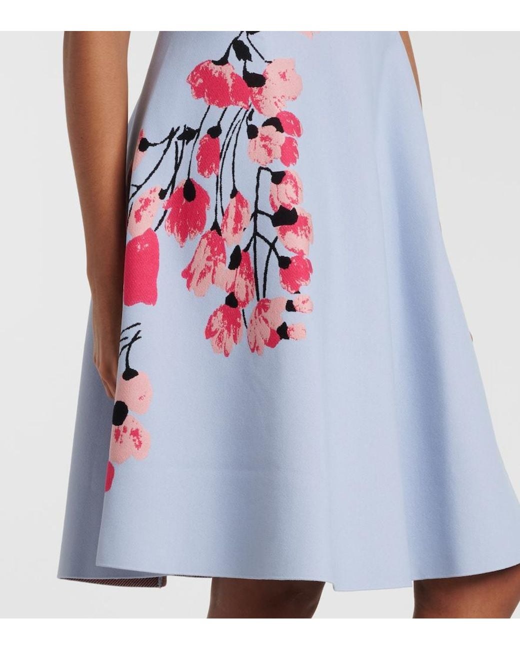 Carolina Herrera Blue Floral Jacquard Midi Dress