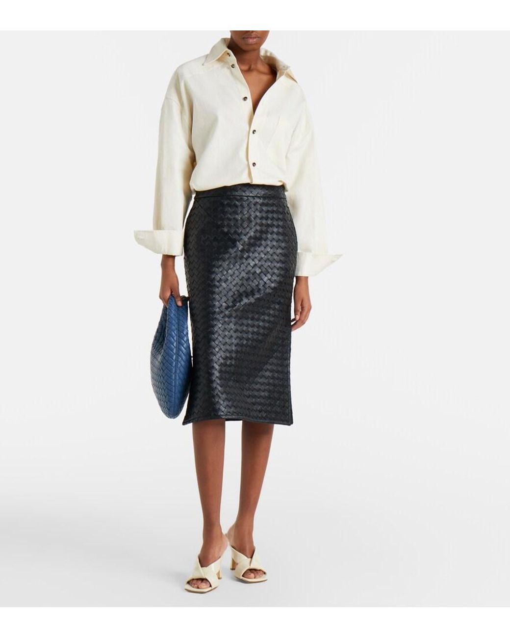 Bottega Veneta Blue Little Veneta Small Leather Shoulder Bag