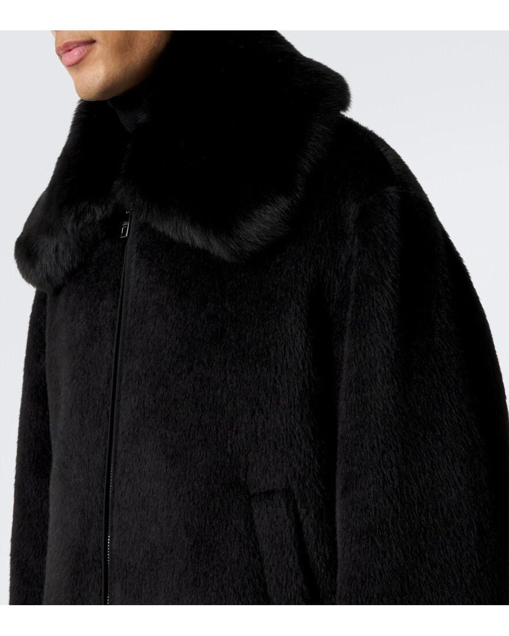 Dolce & Gabbana Black Shearling-Trimmed Alpaca And Wool Jacket for men