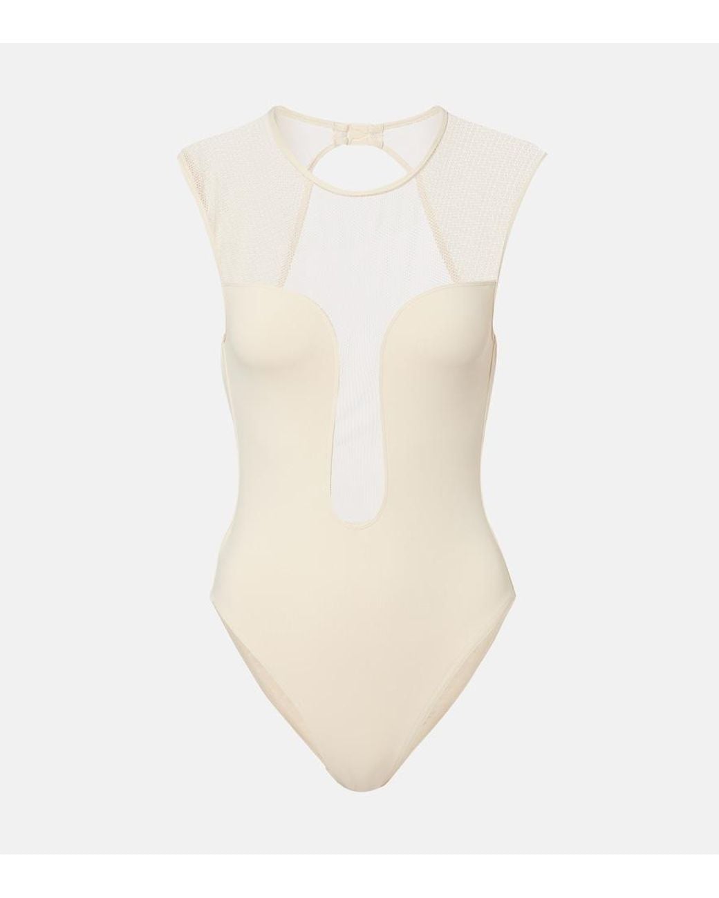 Eres White Unique Mesh-Trimmed Swimsuit