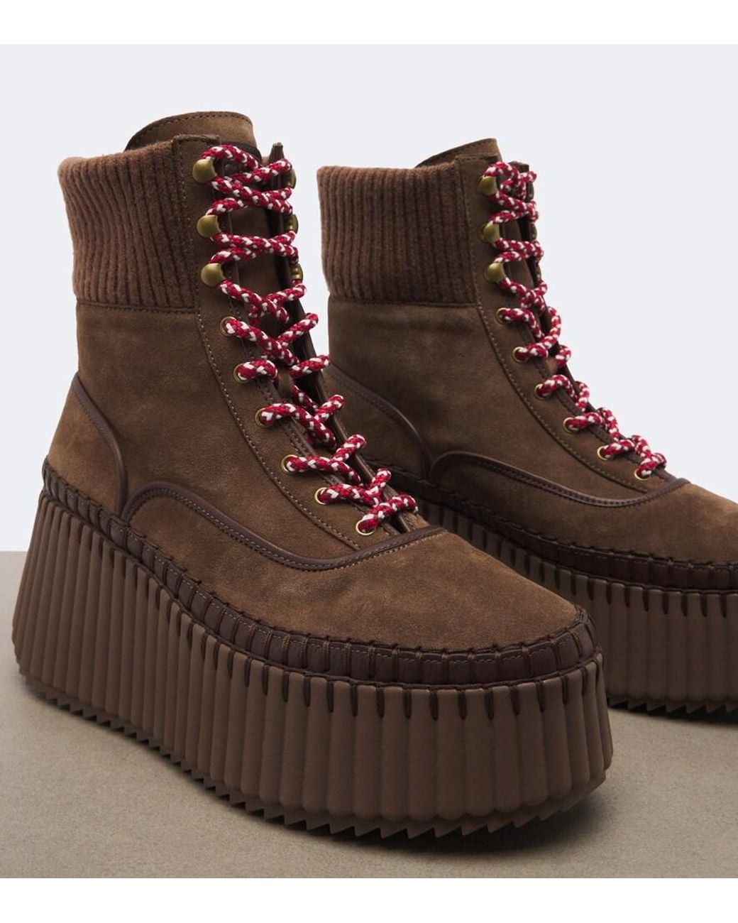 Chloé Brown Nama Suede Platform Lace-Up Boots