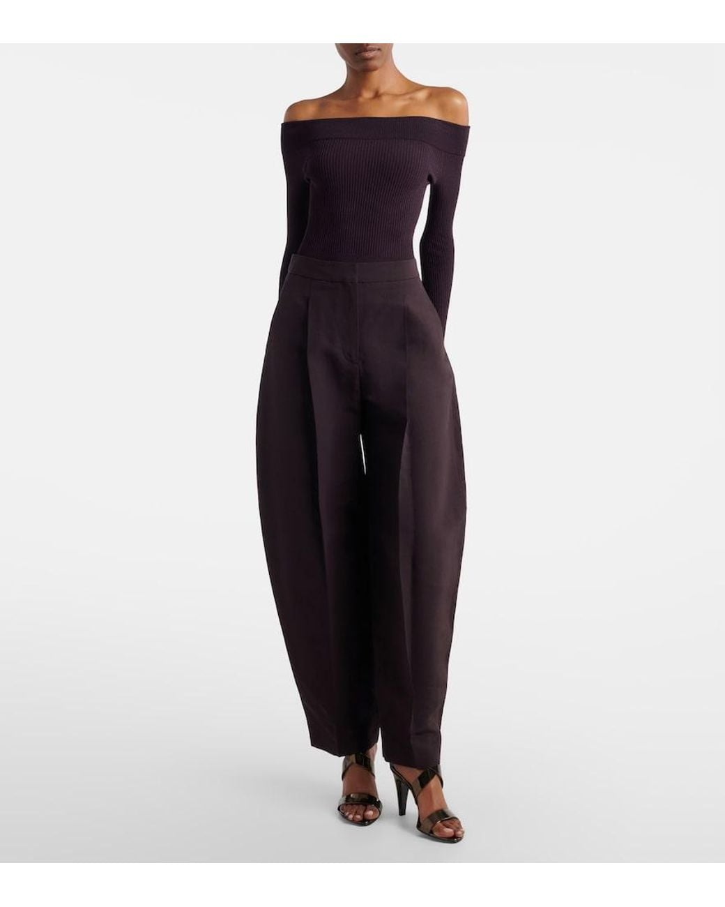 Alaïa Blue Ribbed-Knit Off-Shoulder Bodysuit