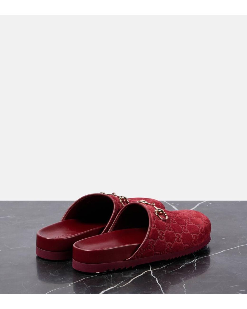 Gucci Horsebit Gg Suede Mules in Red | Lyst