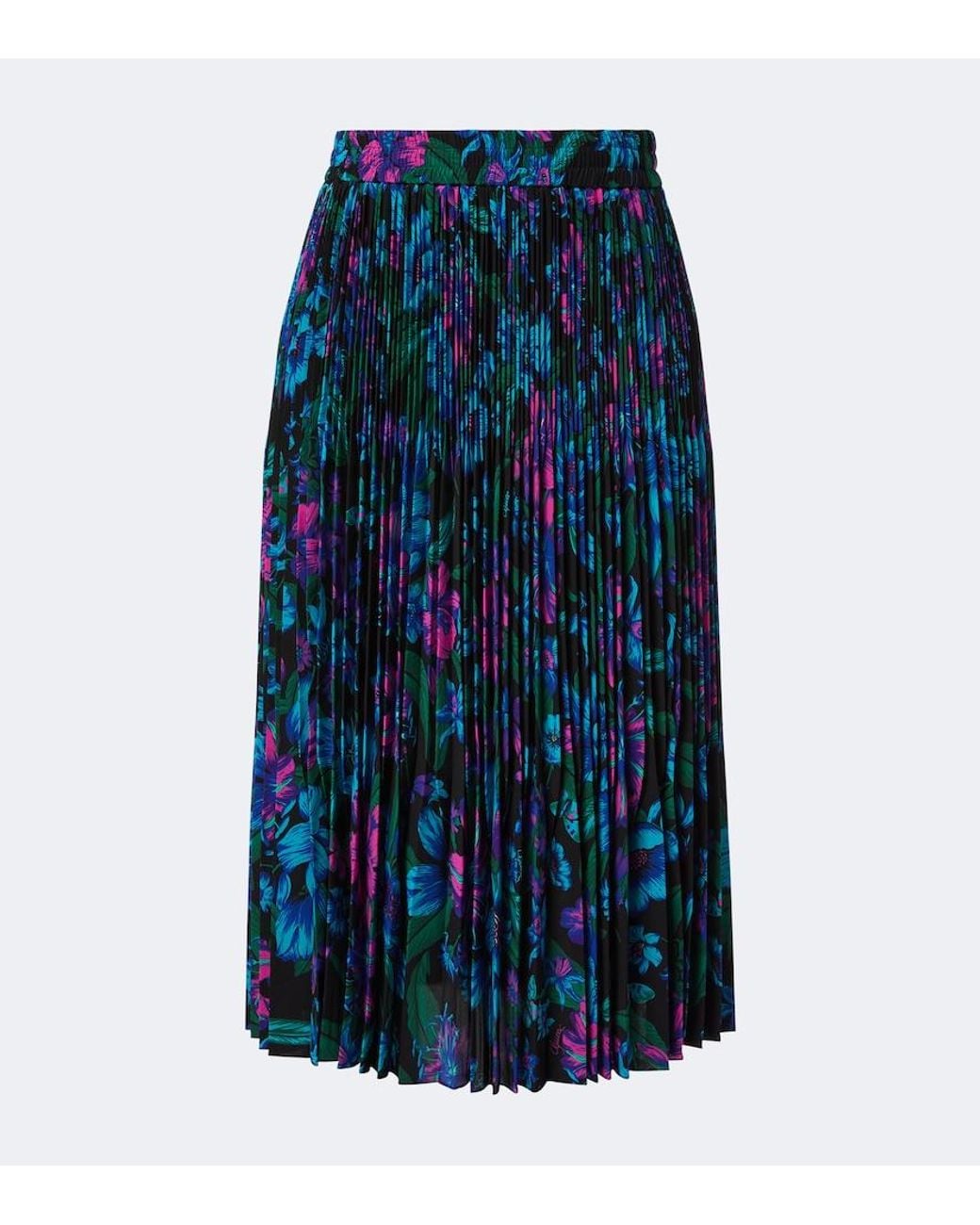 Gucci Blue Floral Plisse Silk Crepe De Chine Midi Skirt