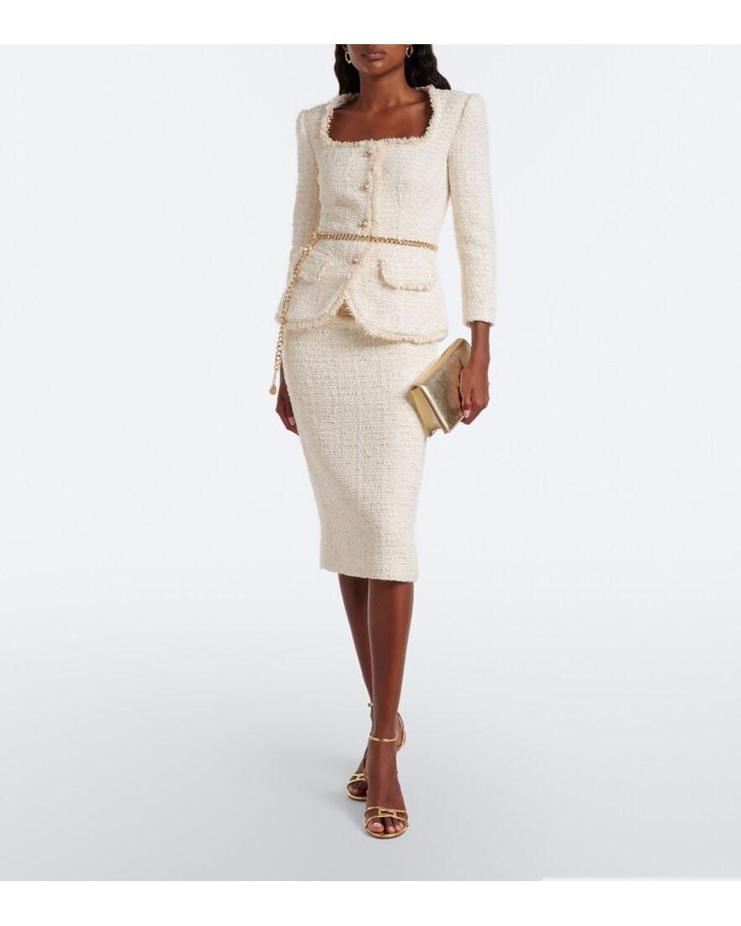 Self-Portrait Natural Boucle Tweed Midi Dress