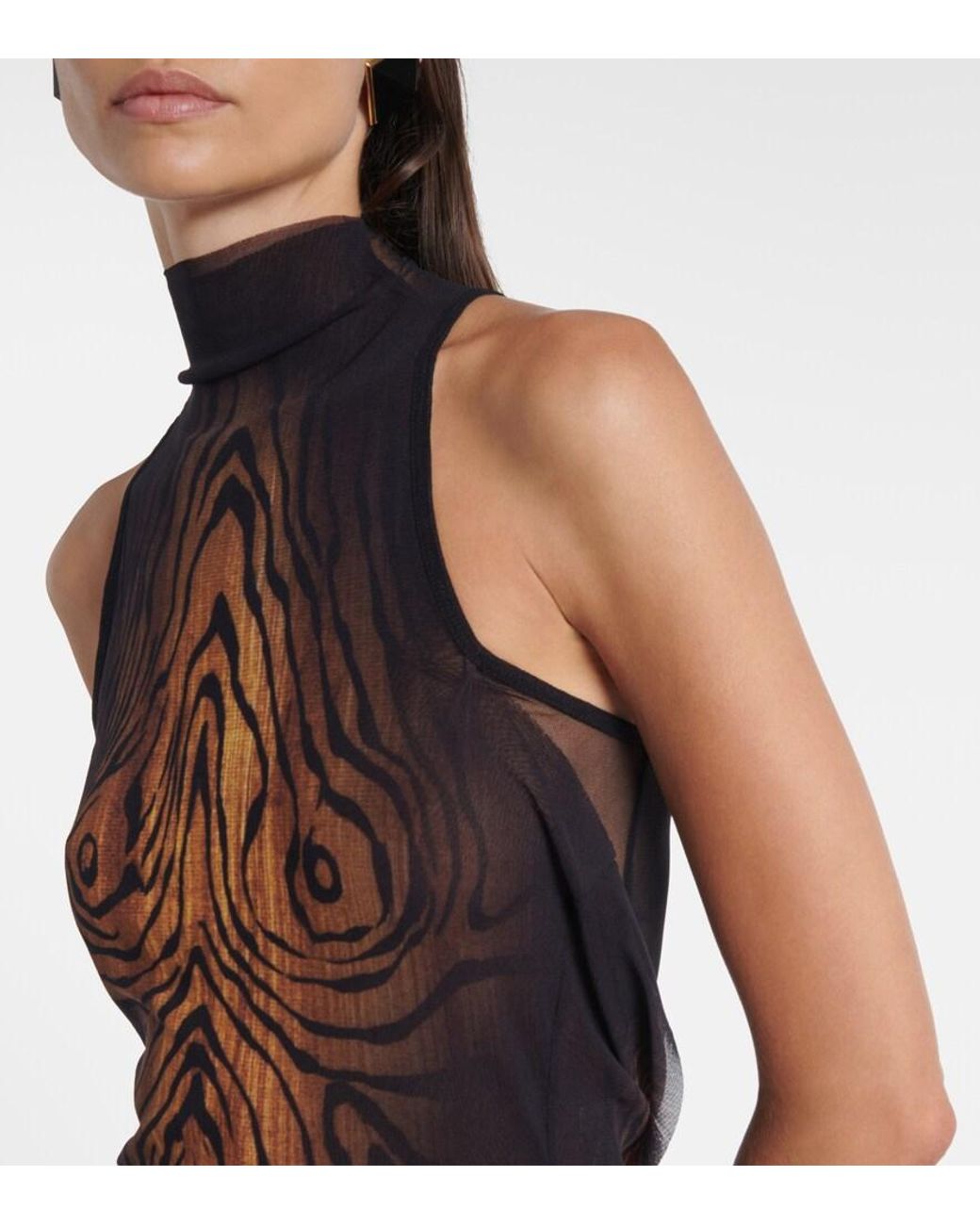 Jean Paul Gaultier Purple Wood Printed Mesh Maxi Dress