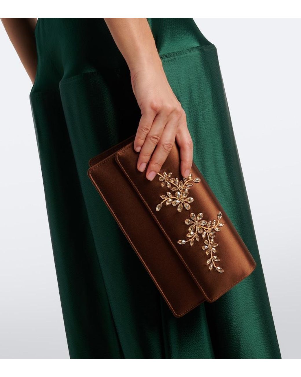 Manolo Blahnik Brown Capripla Embellished Satin Clutch