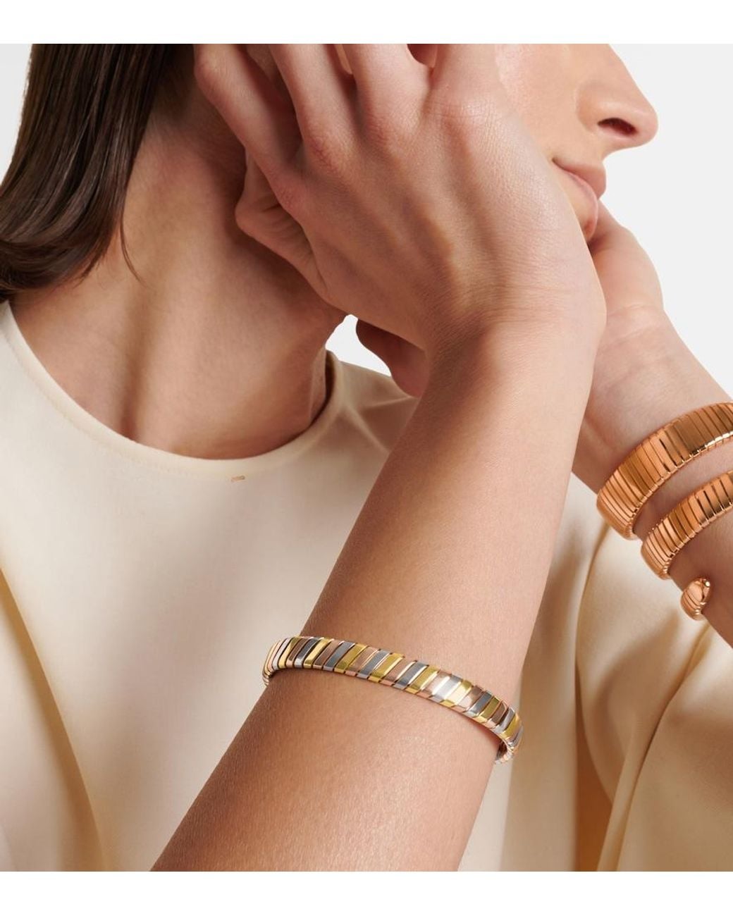 BVLGARI Metallic Tubogas 18Kt, Rose, And Bracelet