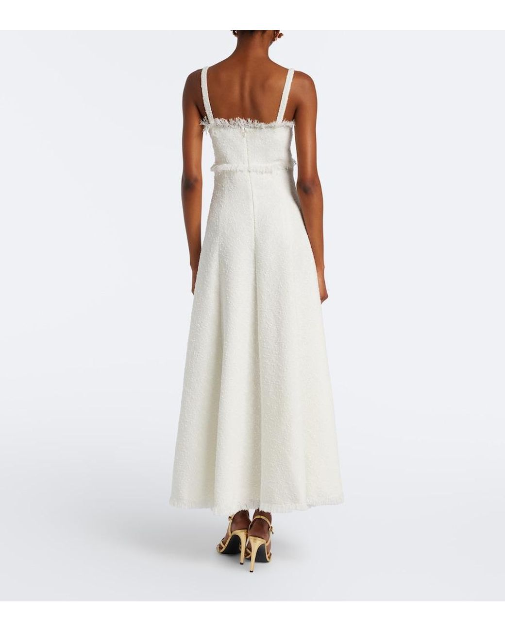 Oscar de la Renta White Tweed Midi Dress