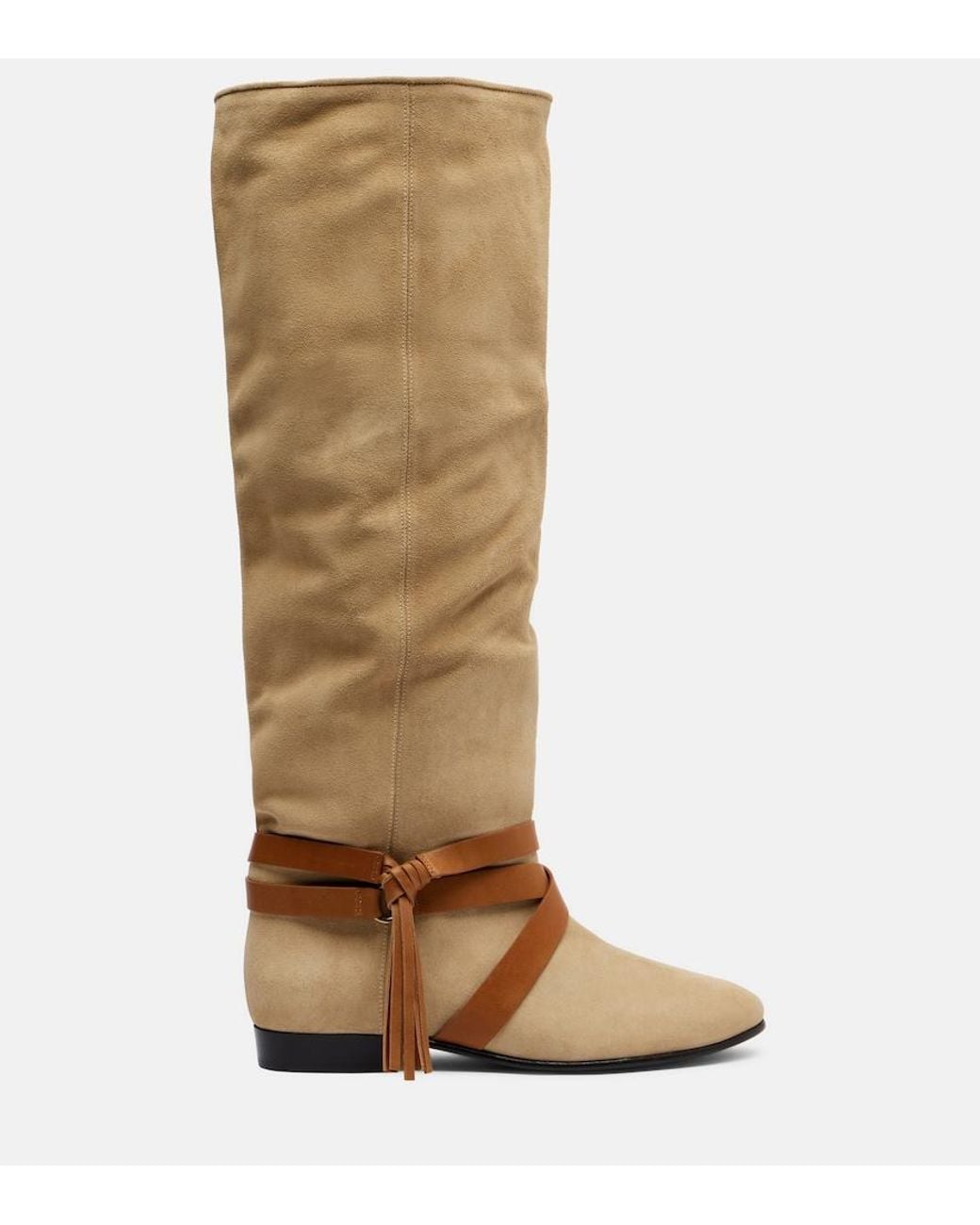 Isabel Marant Natural Silmon Leather-Trimmed Suede Knee-High Boots