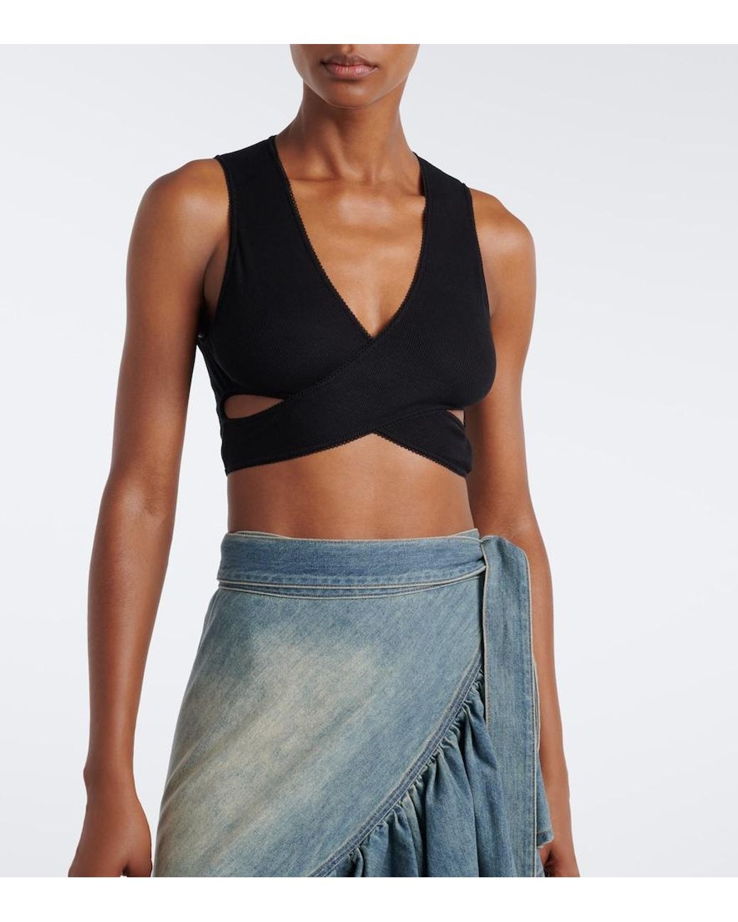 Alaïa Black Ribbed-Knit Jersey Crop Top