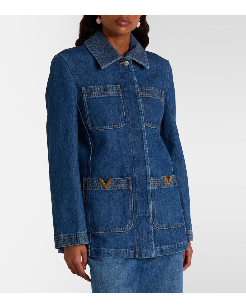 Valentino Blue Vgold Denim Field Jacket