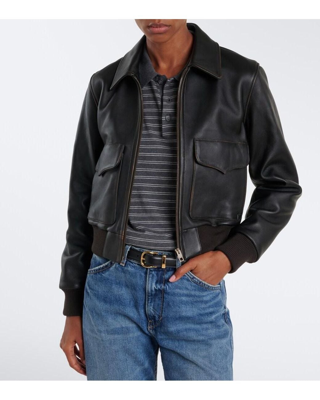 Nili Lotan Black Leather Bomber Jacket
