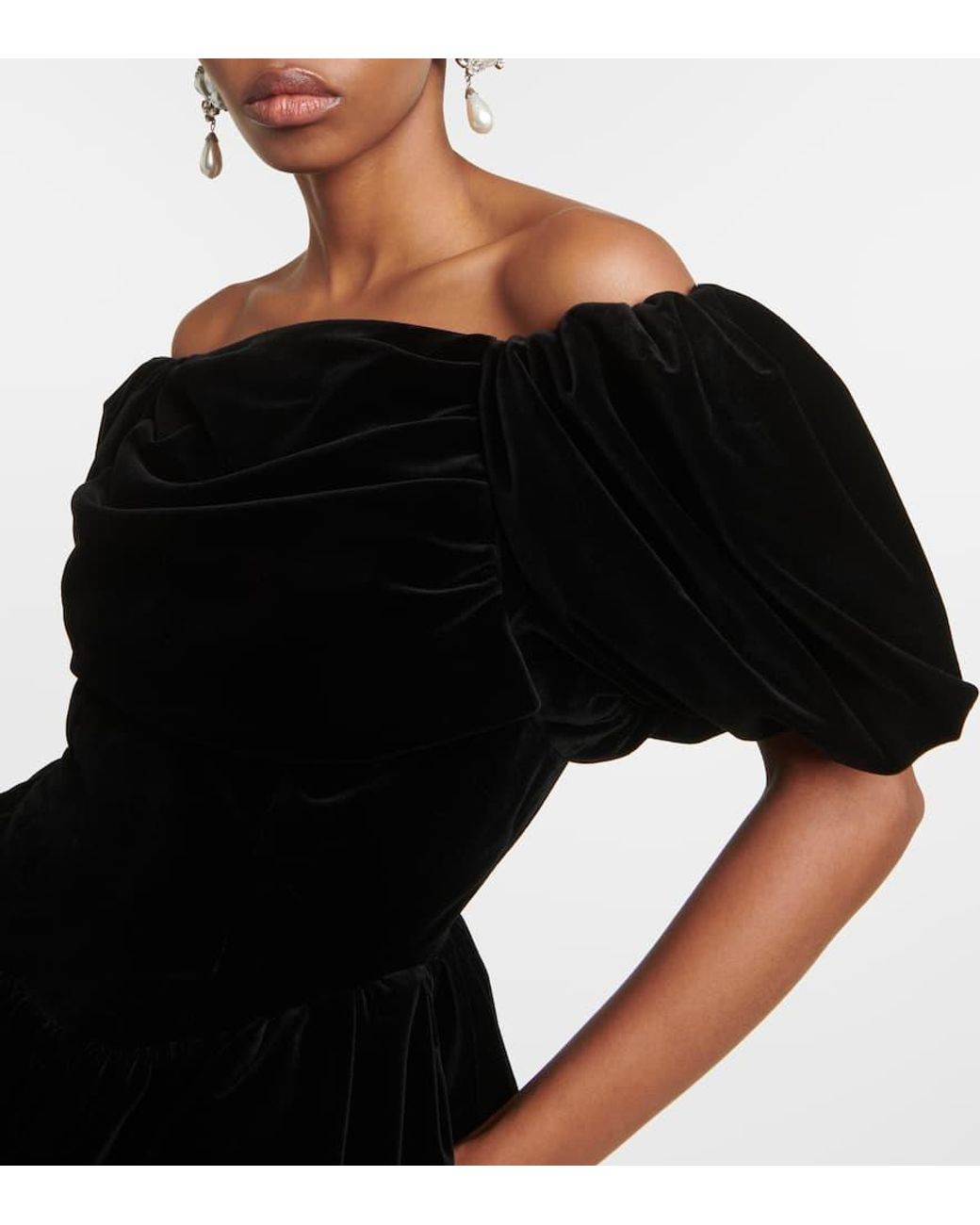 Simone Rocha Black Off-Shoulder Velvet Mini Dress