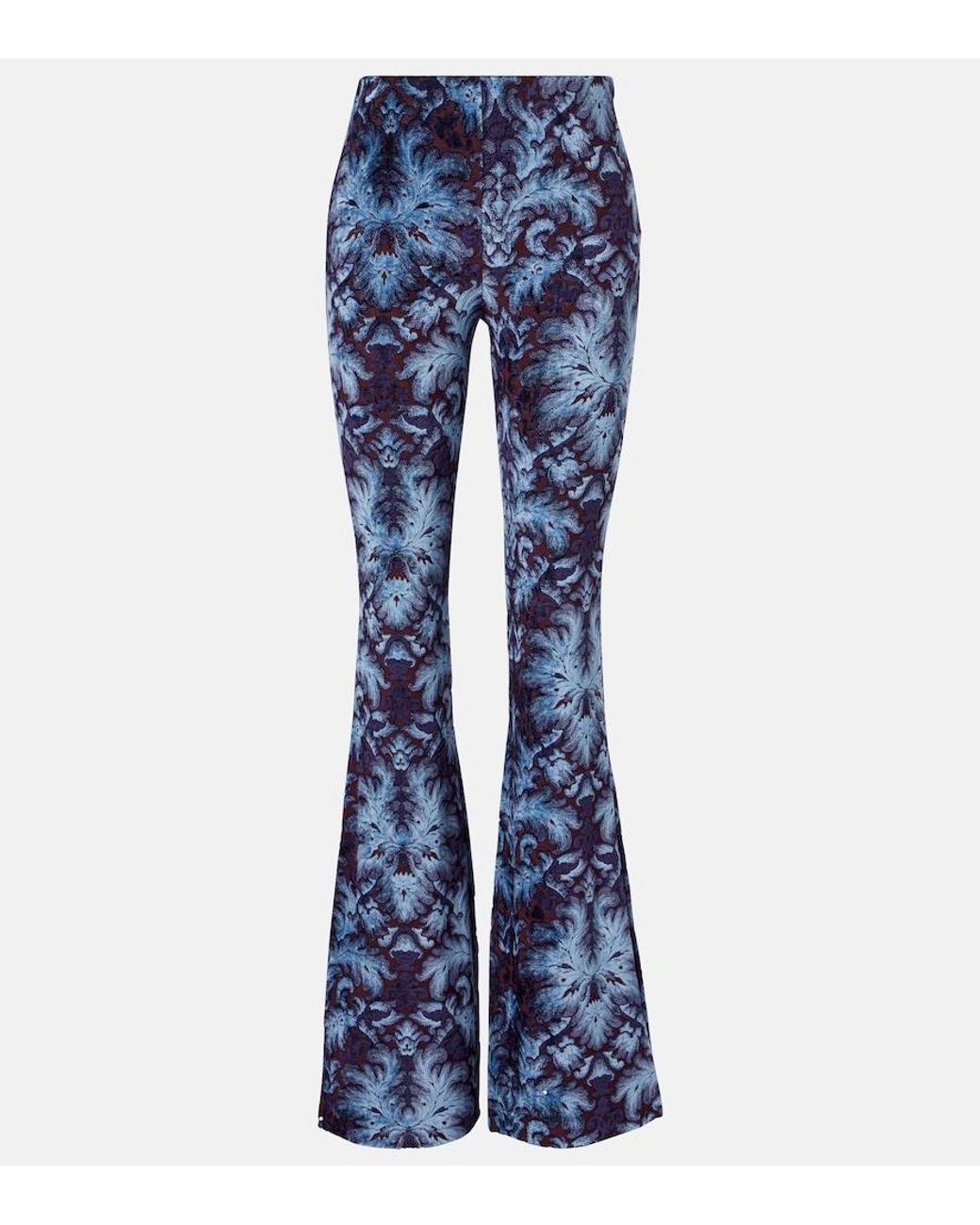 Etro Blue Printed Crepe High-Rise Flared Pants