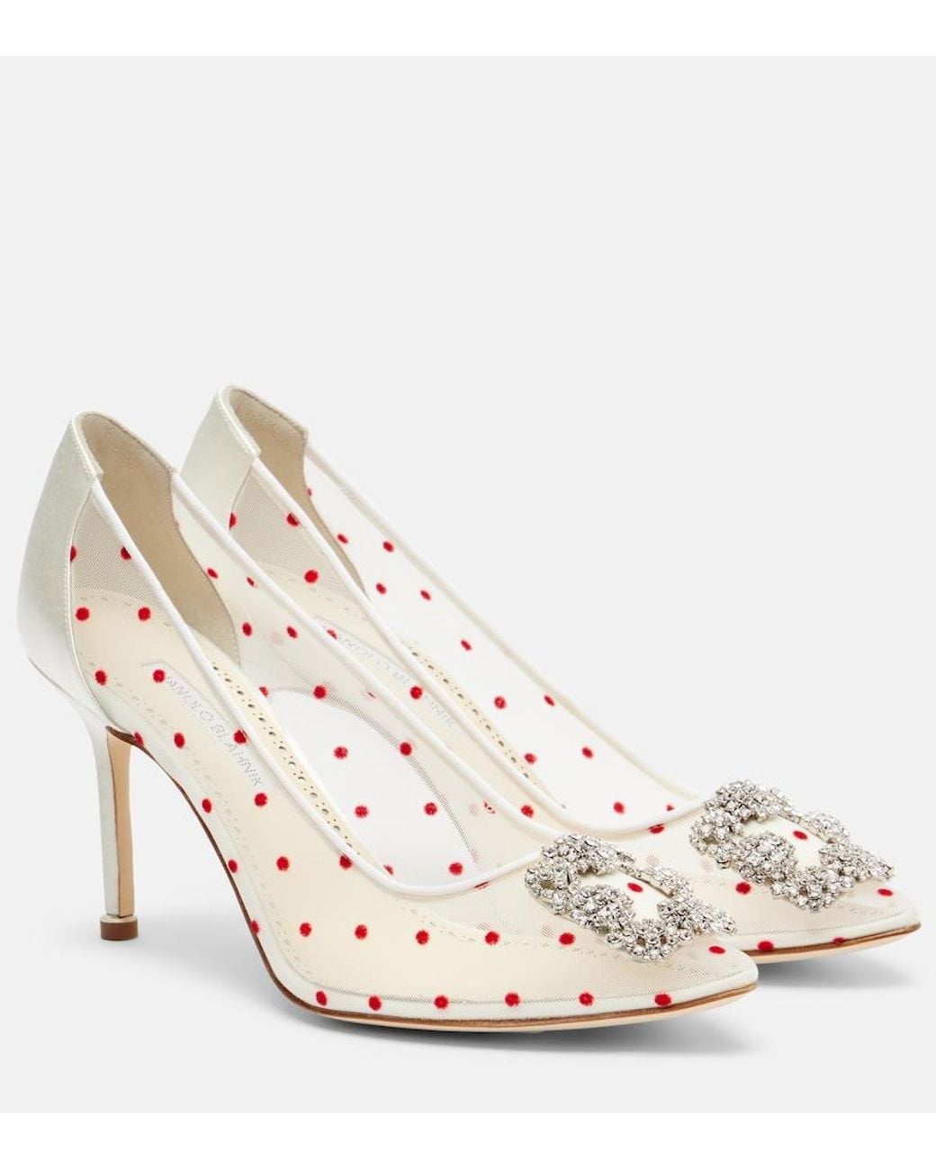 Manolo Blahnik Metallic Hangisi 90 Polka-Dot Embellished Pumps