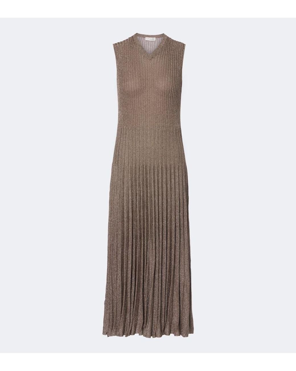 Altuzarra Brown Selvin Knitted Lame Pleated Midi Dress