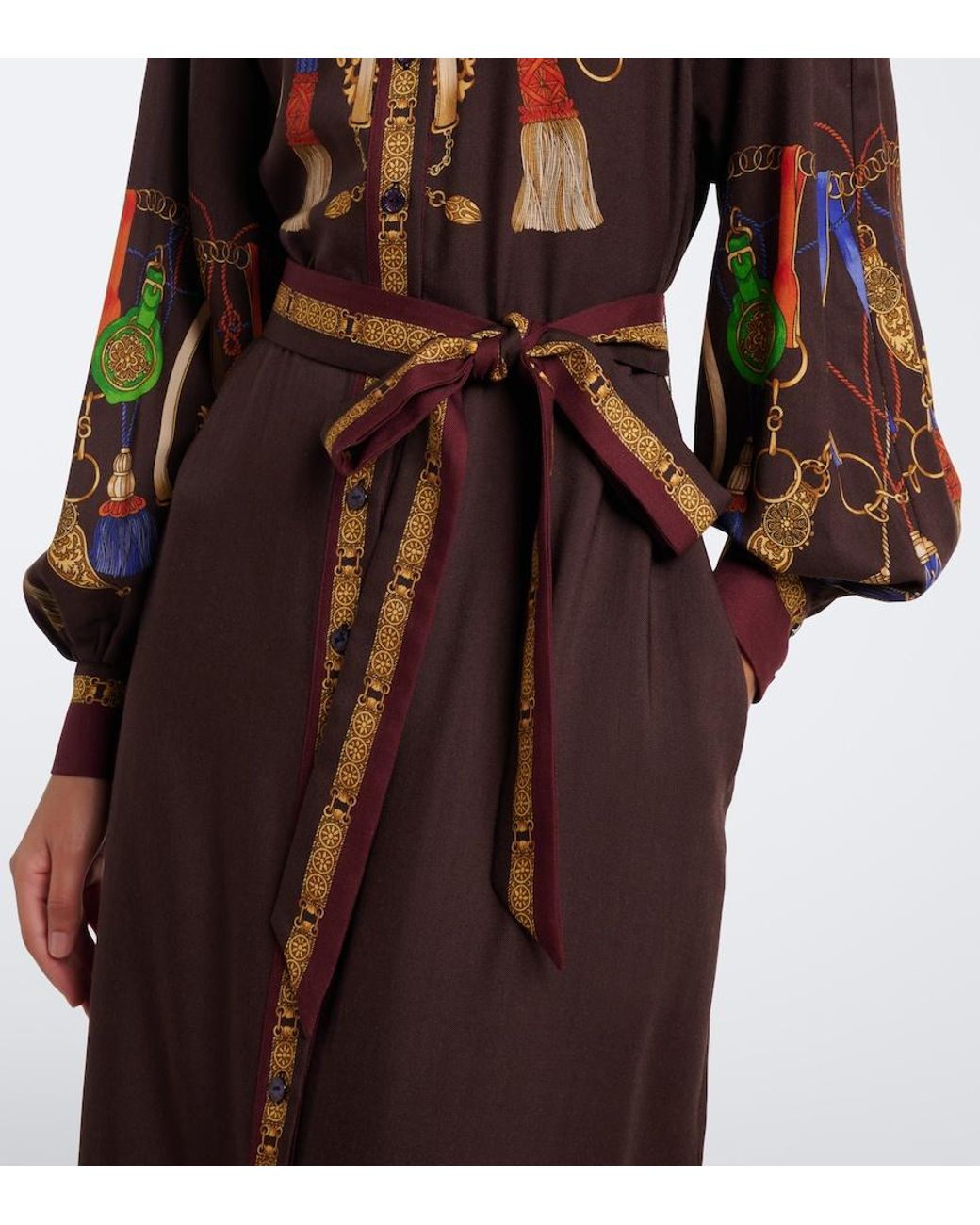 Etro Brown Printed Wool And Silk Twill Shirt Dress