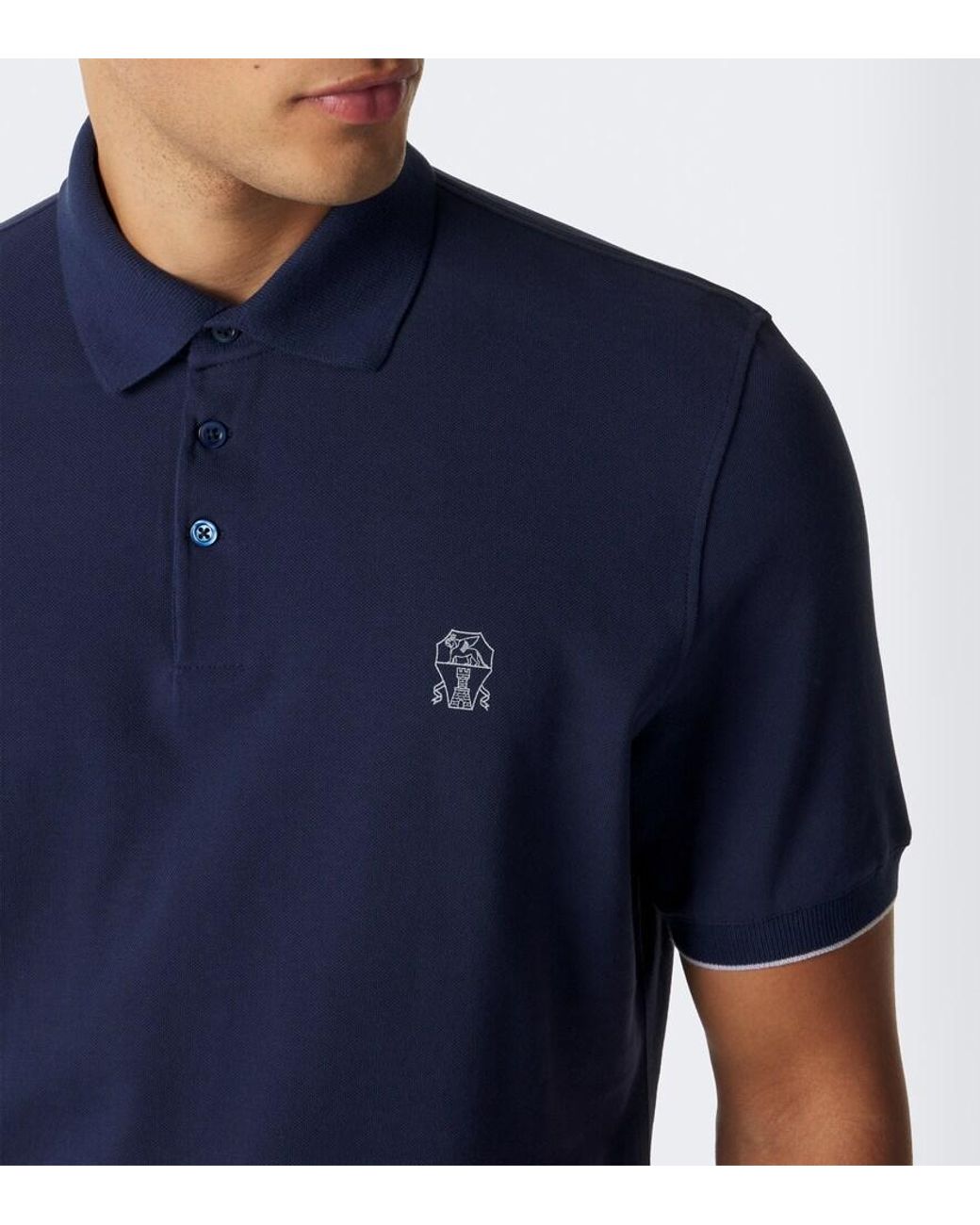 Brunello Cucinelli Blue Logo Cotton Pique Polo Shirt for men