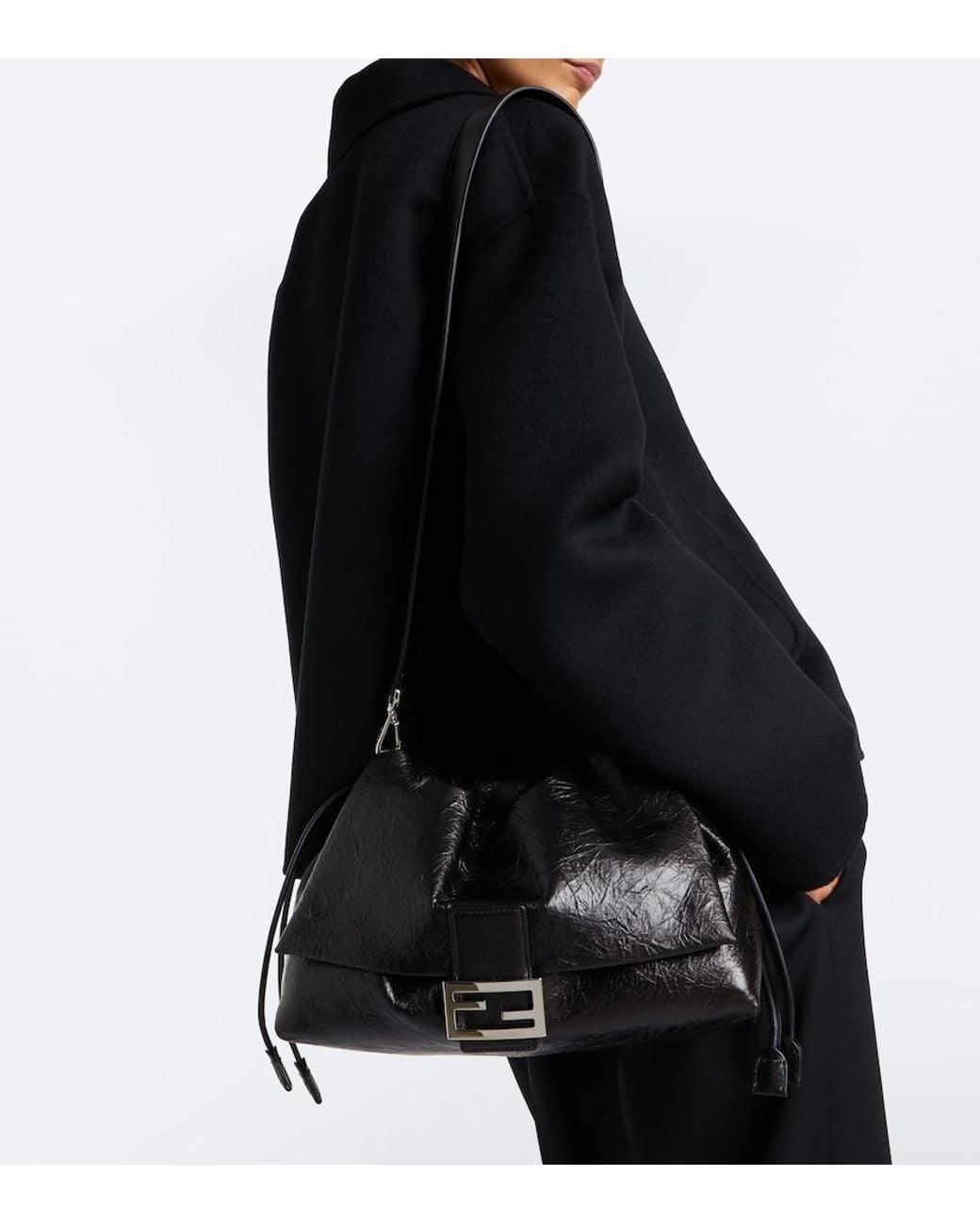 Fendi Black Baguette Soft Large Leather Shoulder Bag