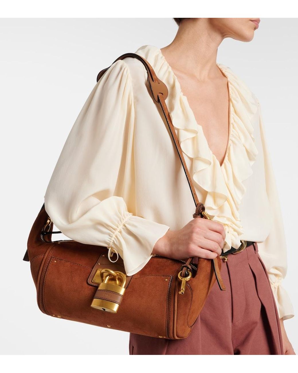Chloé Brown Paddington Small Suede Shoulder Bag